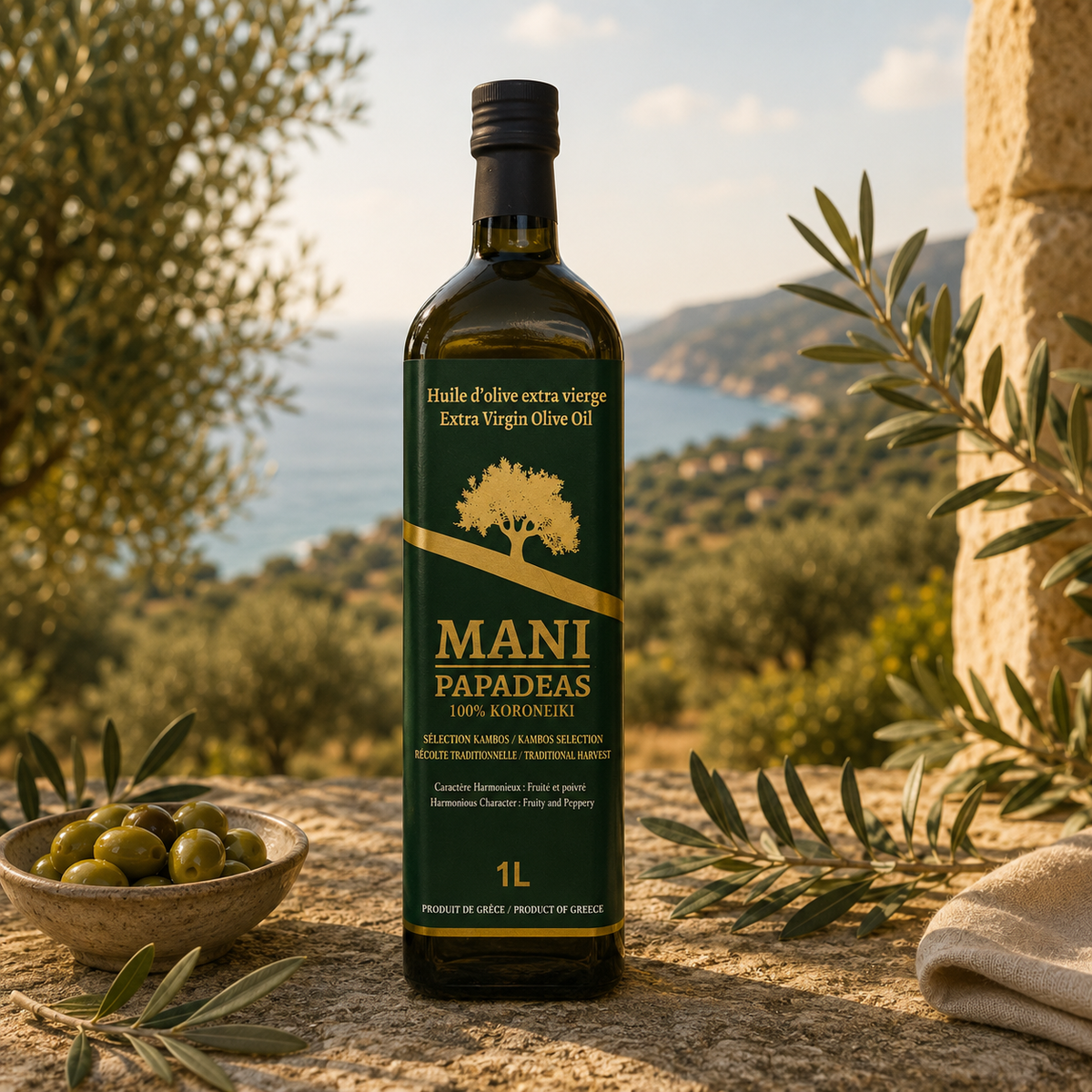 Huile d’olive extra vierge – Récolte traditionnelle – 1 L